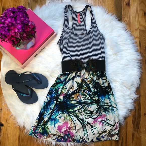 Navy Striped + Colorful Abstract Racerback Dress - Picture 2 of 3